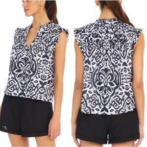 NEW Allison Ruffled Vneck Beaded Sleeveless Tie Top White Size: Extra Small